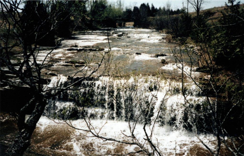 Bradley Falls on Huntley Creek, a tributary of the Carp River.  (Copyright Bradley family from their photo collection.)