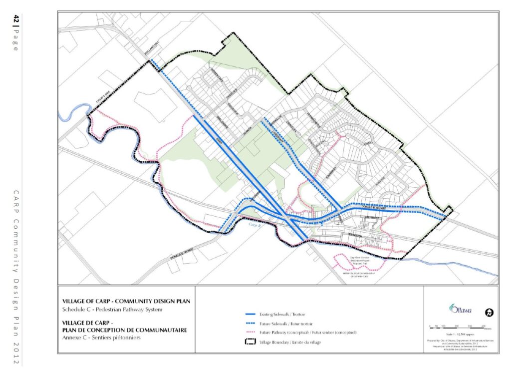 The Carp Community Design Plan (2012) clearly shows a community pathway along the Carp River at the proposed development site.